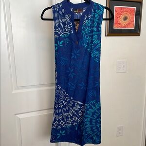 NWT JB Blue and Teal Patterned Midi Dress with tied back